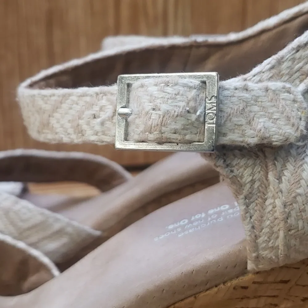 Toms Wedges Womens 10 Sienna Cork Sage Green Ankle Strap Peep Toe